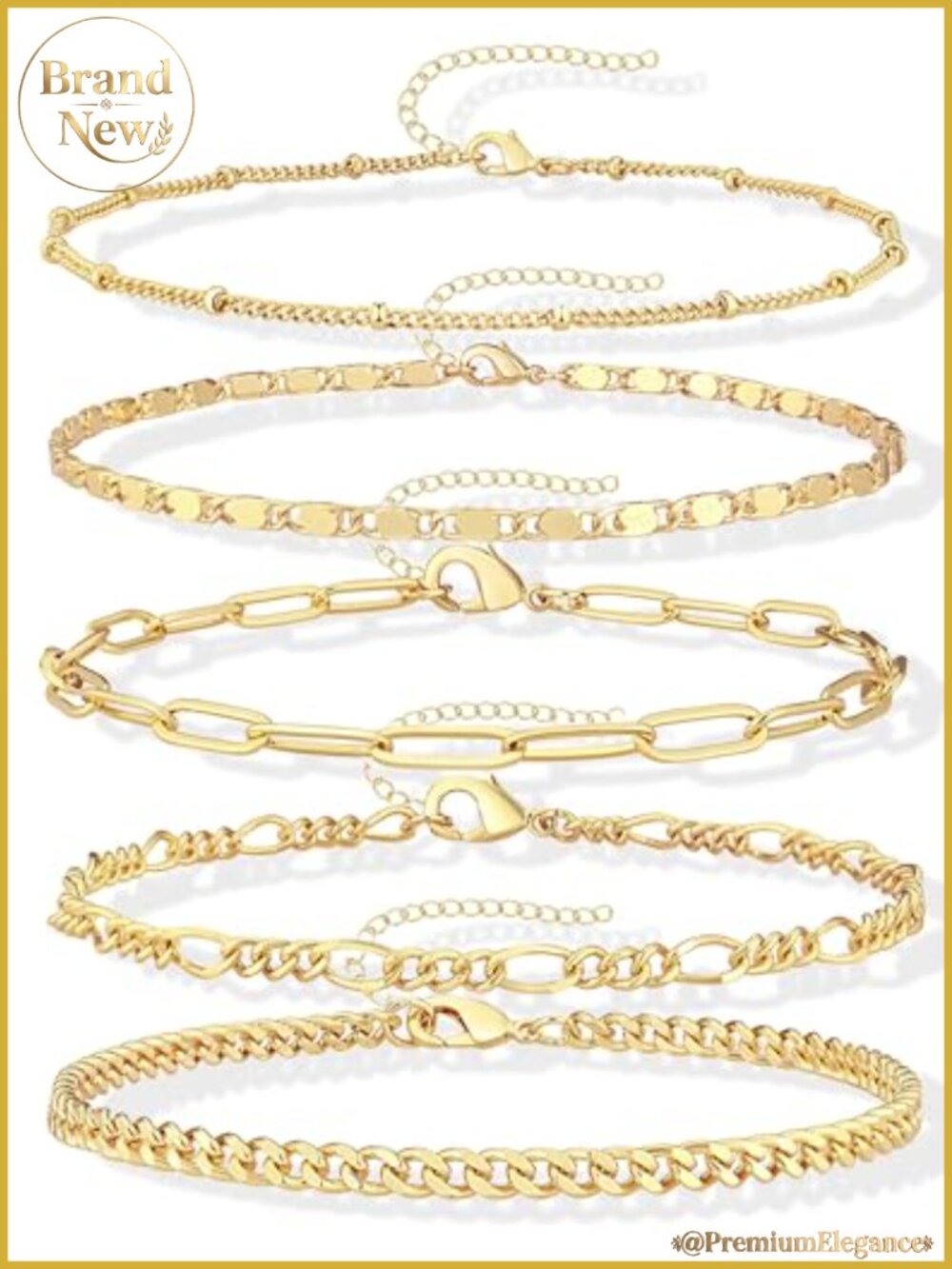 14K Gold Plated Bracelet Set for Women Non Tarnish Dainty Stackable Chain Link